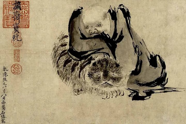 Ink painting attributed to Shi Ke, Two Patriarchs Harmonizing Their Minds, detail